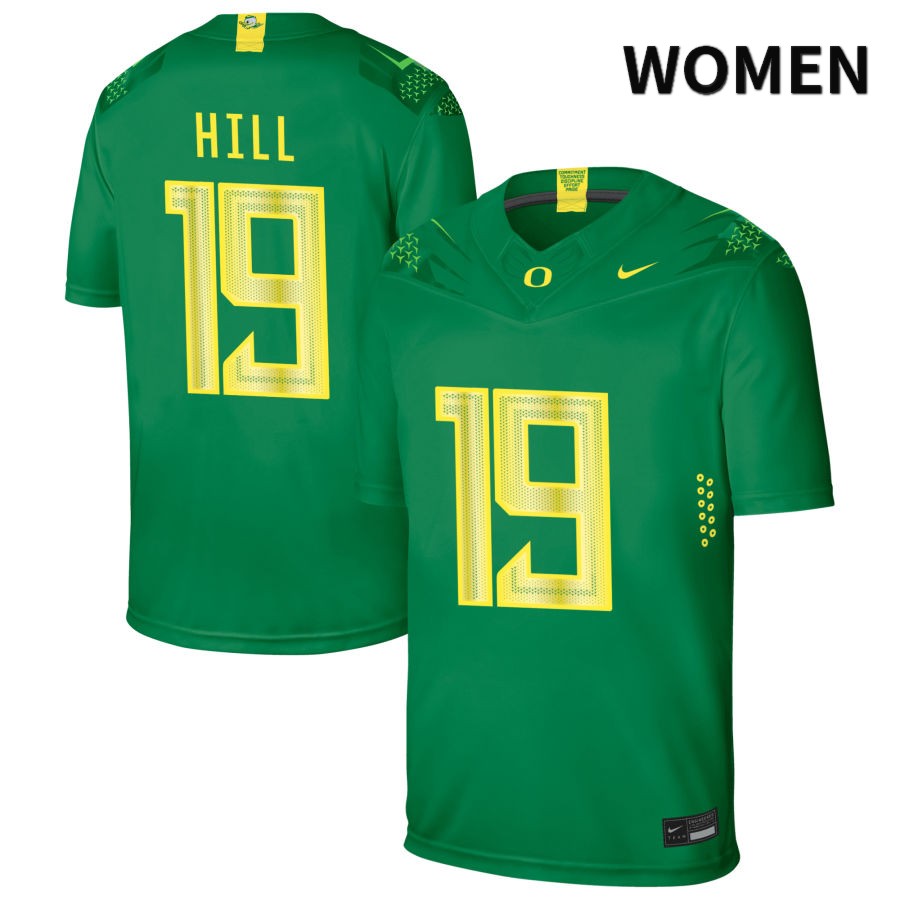 Oregon Ducks Women's #19 Jamal Hill Football College Authentic Green NIL 2022 Nike Jersey JWM65O8M